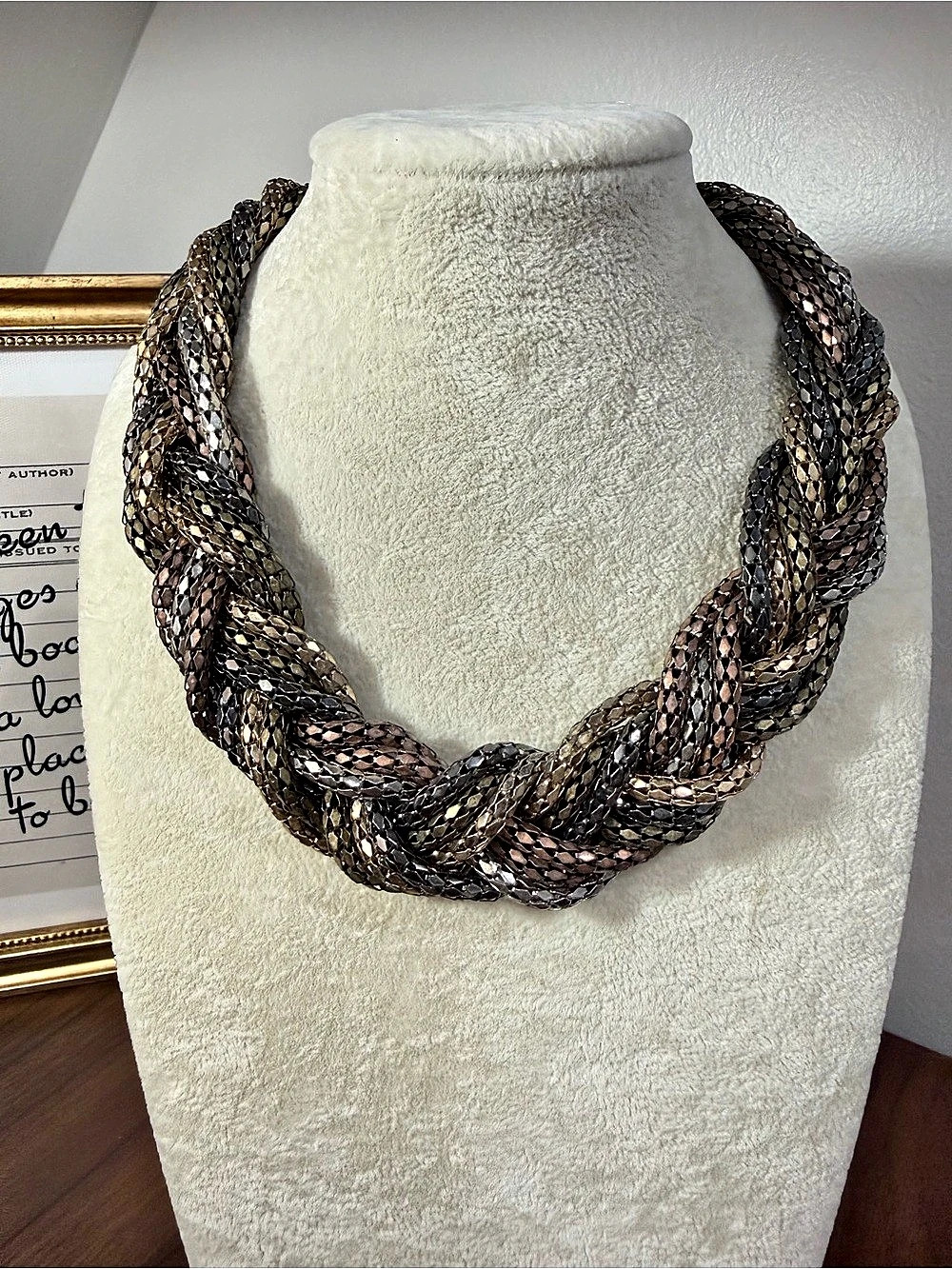Braided Statement Necklace in tri tone